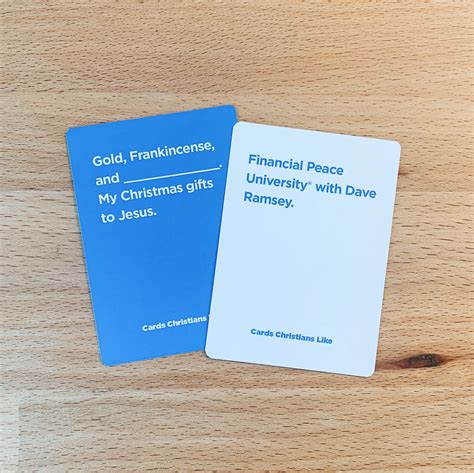 Cards christians like - Cards Christians Like is a game where you fill in the blanks with funny responses to blue cards about church and culture. The game includes 100 blue cards and 500 white cards for hilarious combinations. 